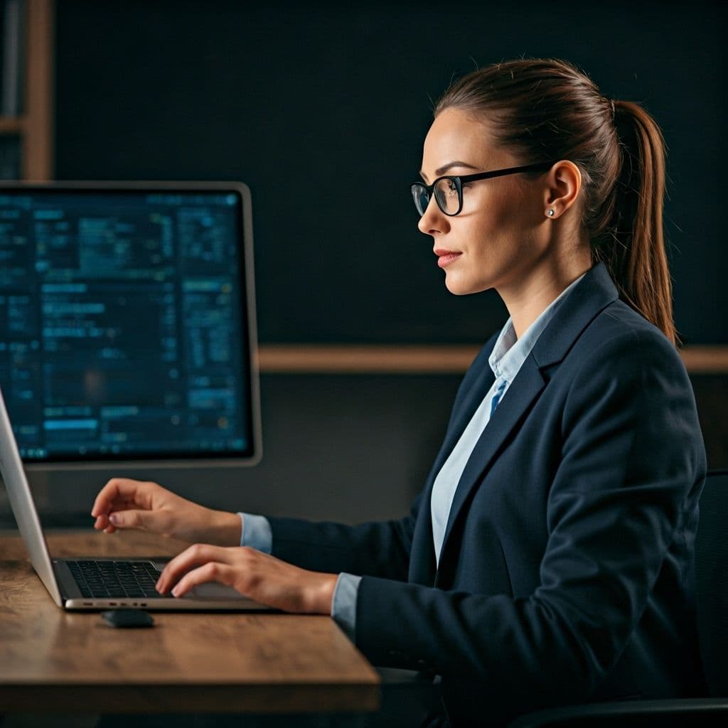 A professional data engineer looking at a laptop while planning an AI learning path